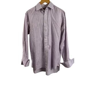 Thomas Pink Shirt Mens 15/34.5Purple Micro Check Classic Fit Dress Jermyn Street